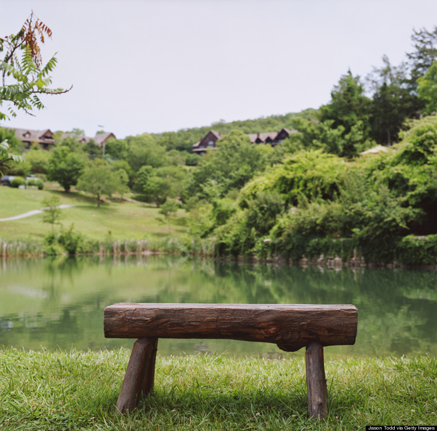 Wooden bench near lake